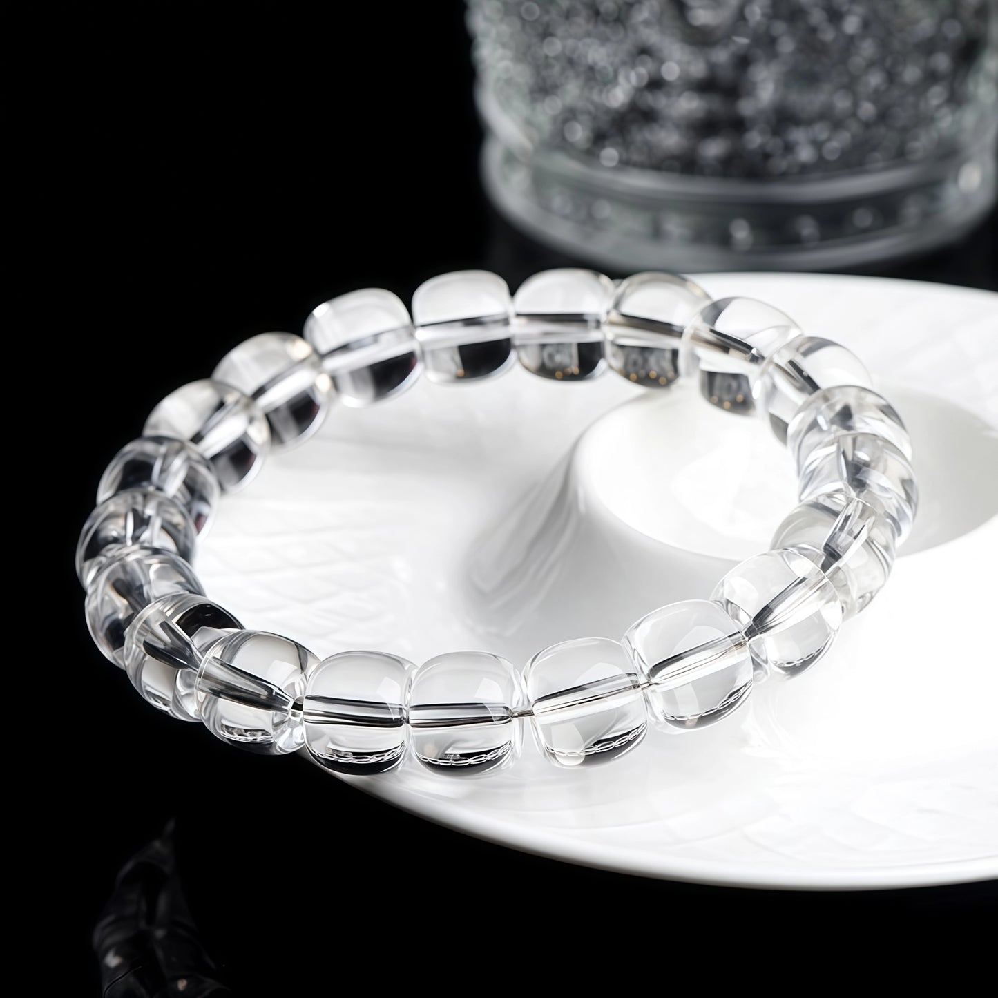 Clear quartz bracelet worn on the wrist for a clean, minimal everyday look
