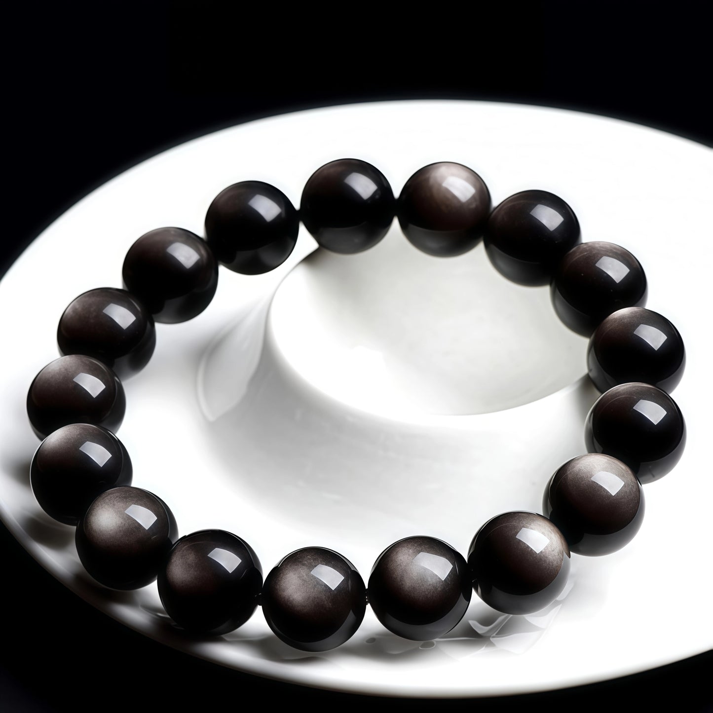 7A-Grade Natural Double-Eye Obsidian Bracelet | Gold & Silver Sheen