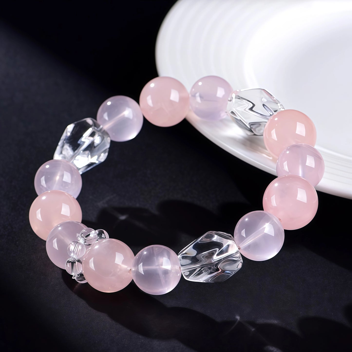 4A‑Grade Natural Rose Quartz & Clear Quartz Bracelet