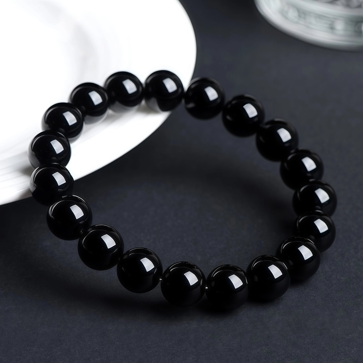 2A-Grade Natural Shining Jet-Black Obsidian Protection Bracelet