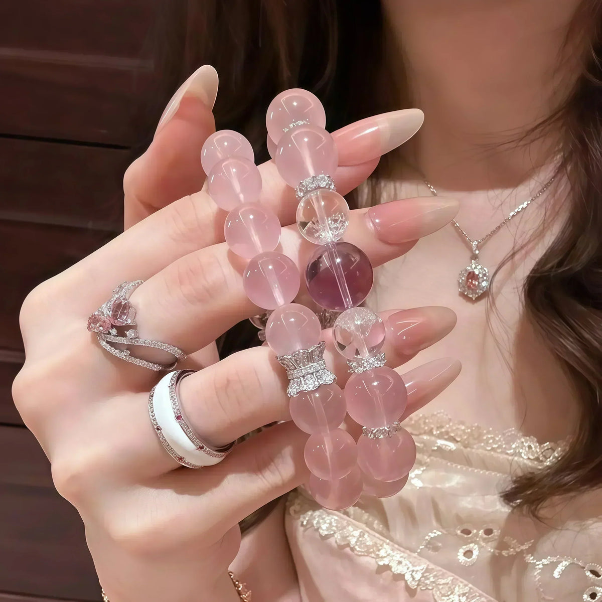 Natural Madagascar Rose Quartz crystal bracelet
