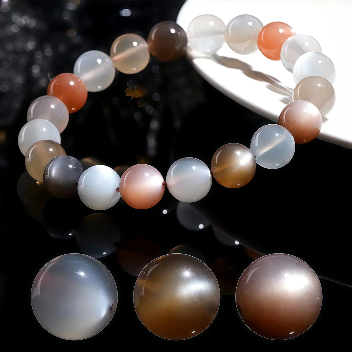 Natural multicolor moonstone crystal bracelet for September cosmic energy and zodiac healing