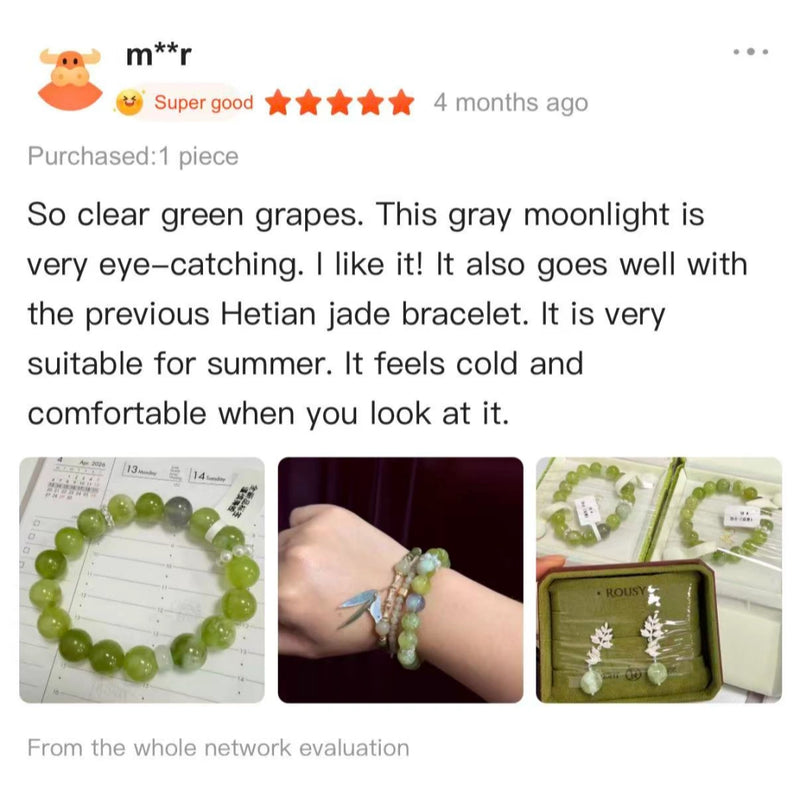 Green and gray natural crystal bead bracelets and earrings set.
