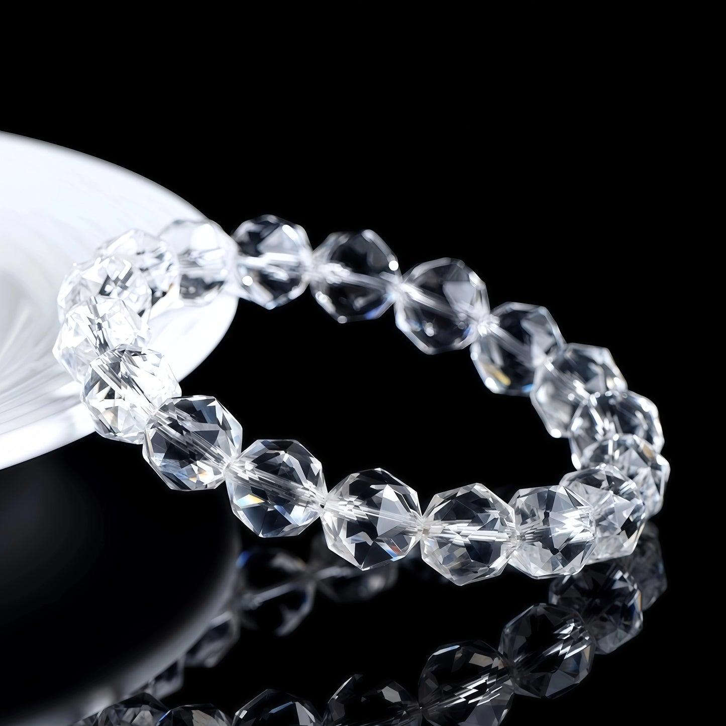 2A‑Grade Natural Clear Quartz Diamond‑Faceted Beaded Bracelet