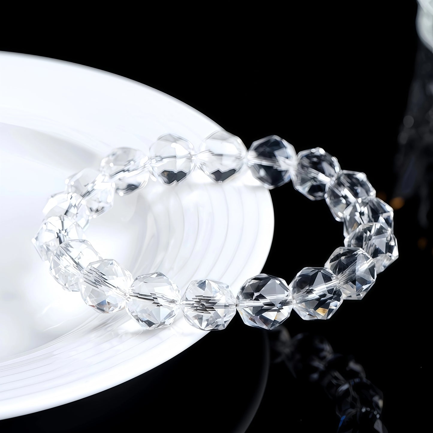 2A‑Grade Natural Clear Quartz Diamond‑Faceted Beaded Bracelet