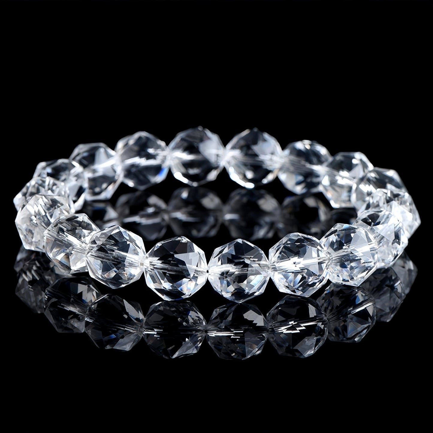 2A‑Grade Natural Clear Quartz Diamond‑Faceted Beaded Bracelet