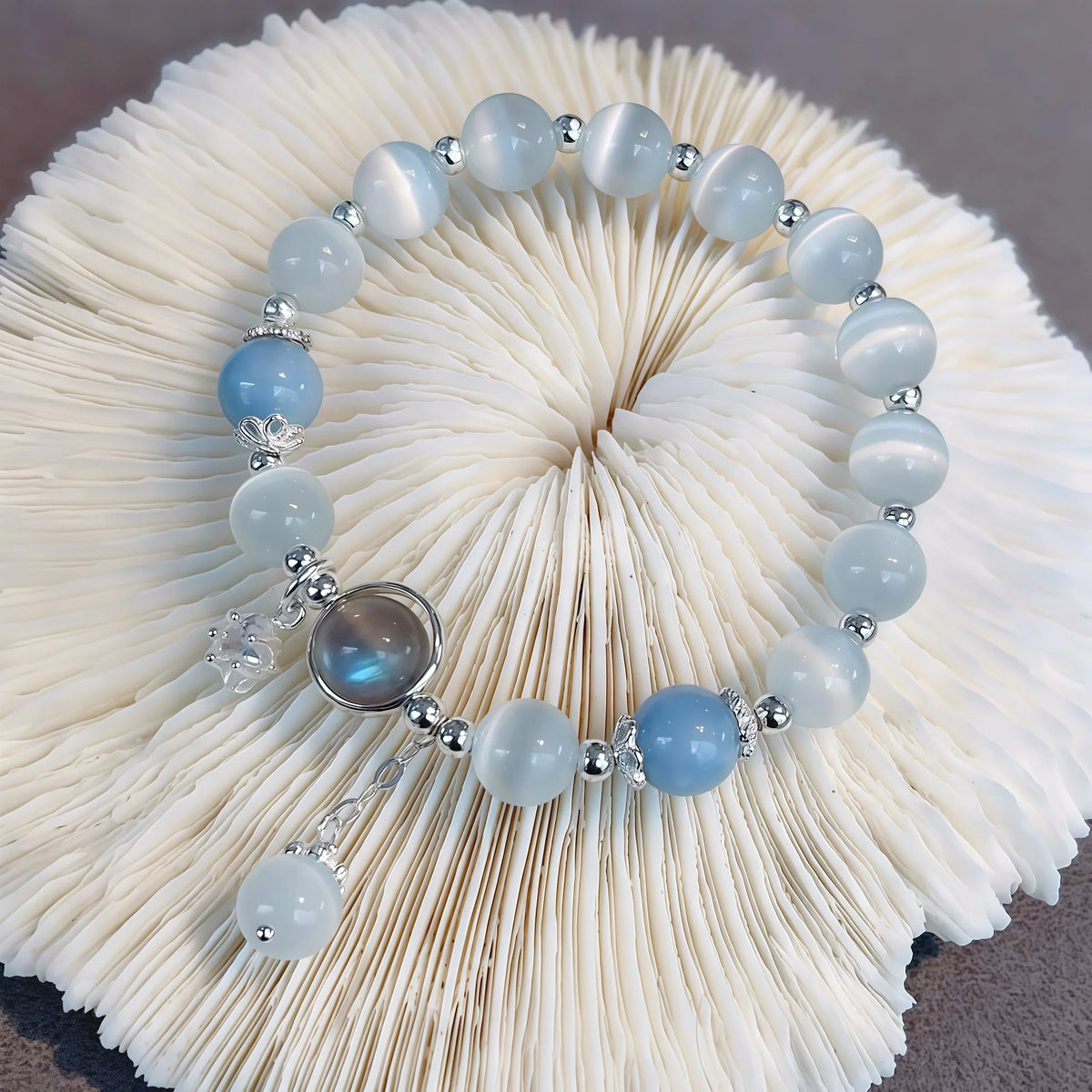 Authentic Natural Cat's Eye Bracelet with Silver Accents