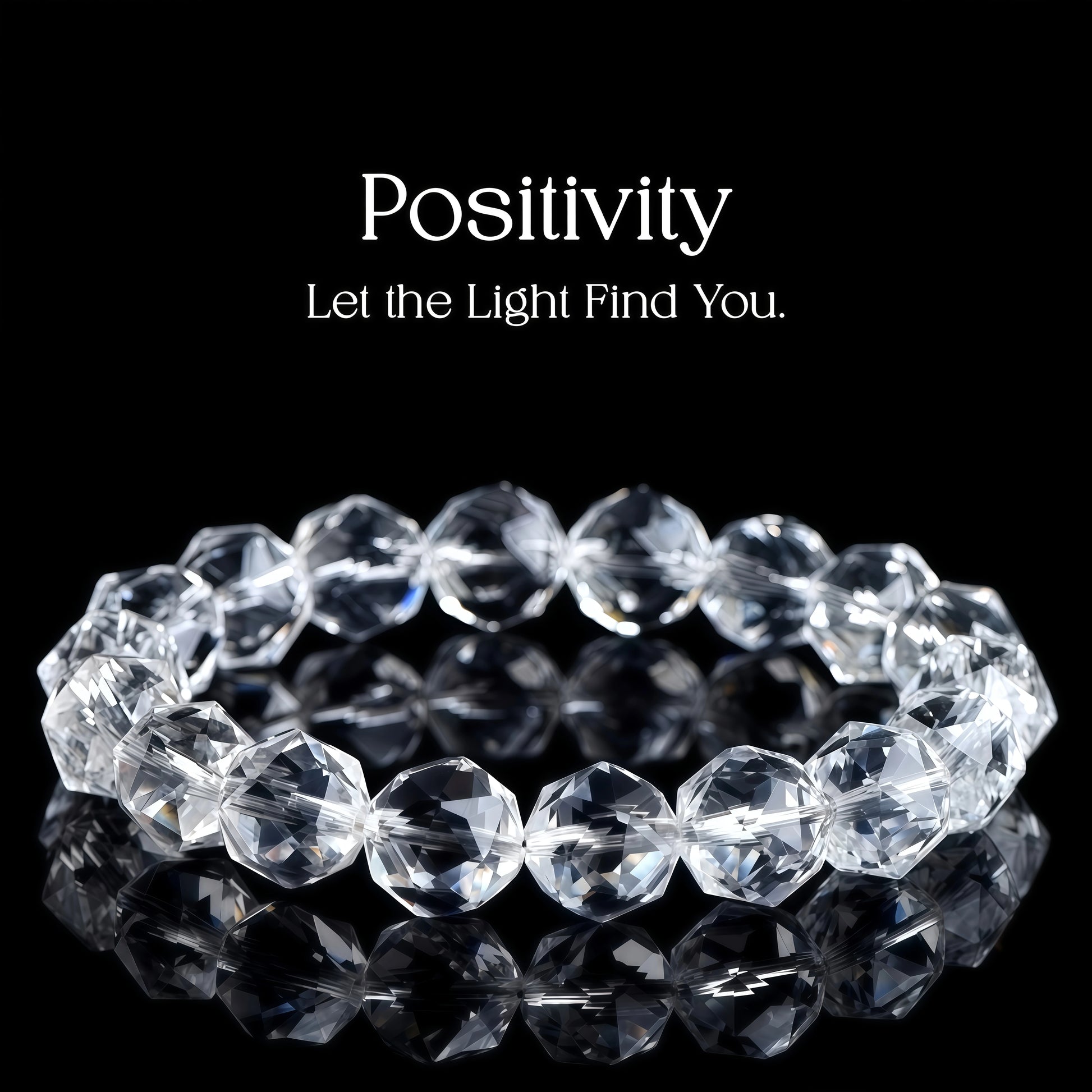 2A-grade natural clear quartz diamond-faceted beaded bracelet, handcrafted