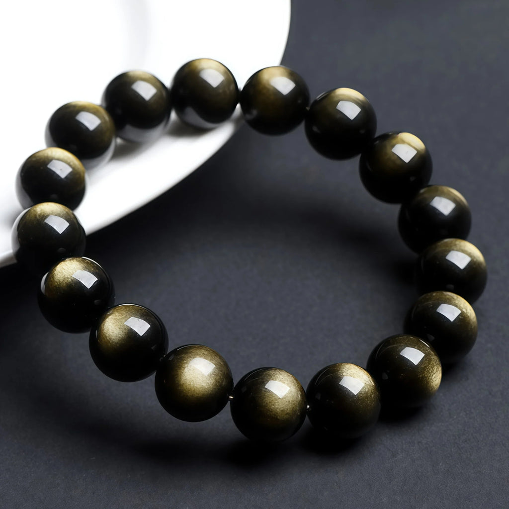 Natural Double-Eye Obsidian Healing Crystal Bracelet for Men and Women