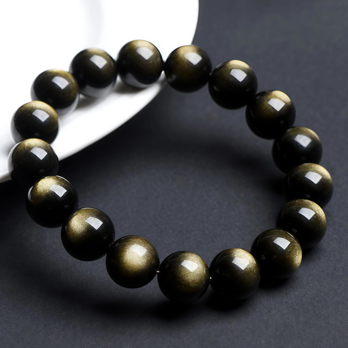 7A-Grade Natural Double-Eye Obsidian Bracelet | Gold & Silver Sheen