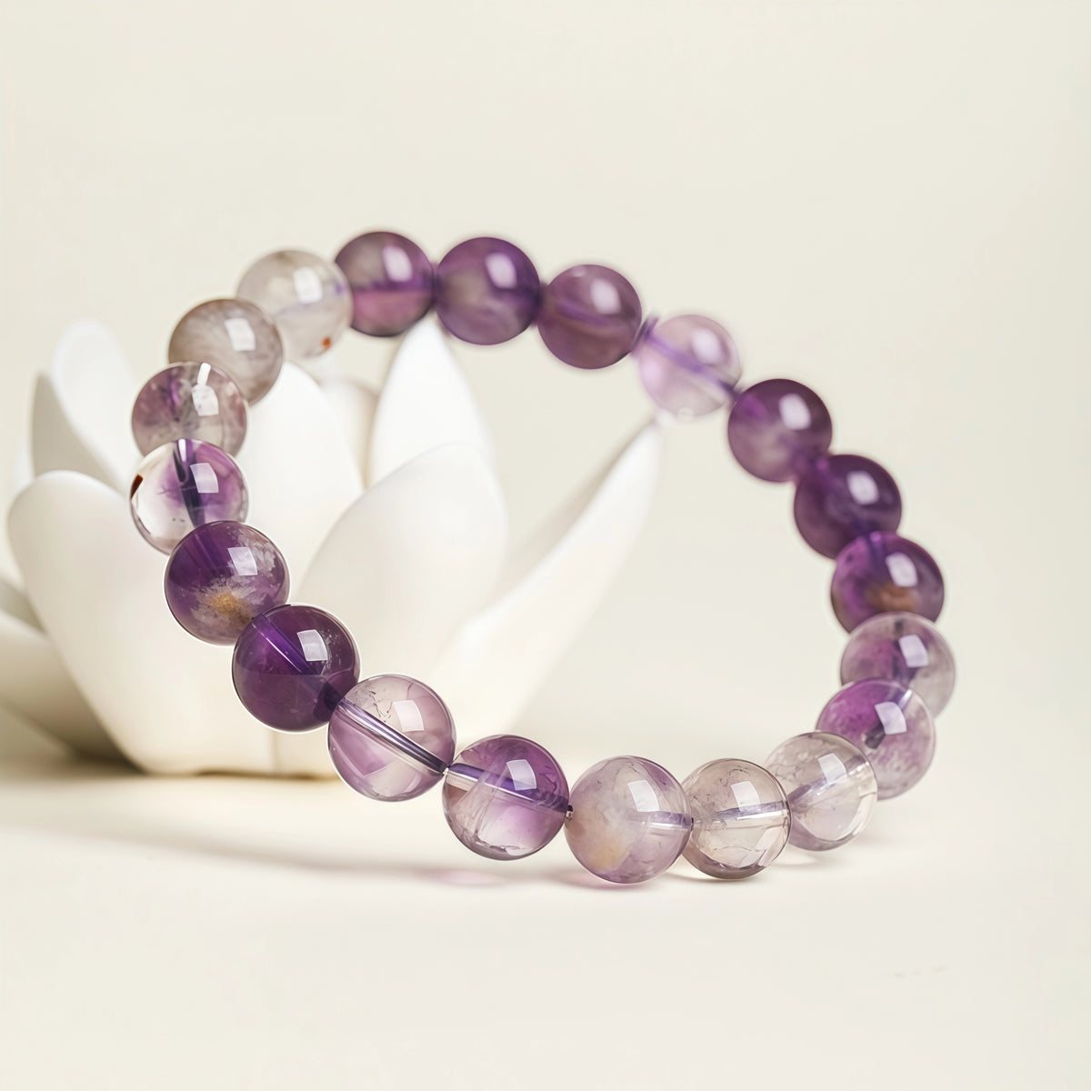 Genuine Phantom Amethyst Healing Crystal Beaded Bracelet
