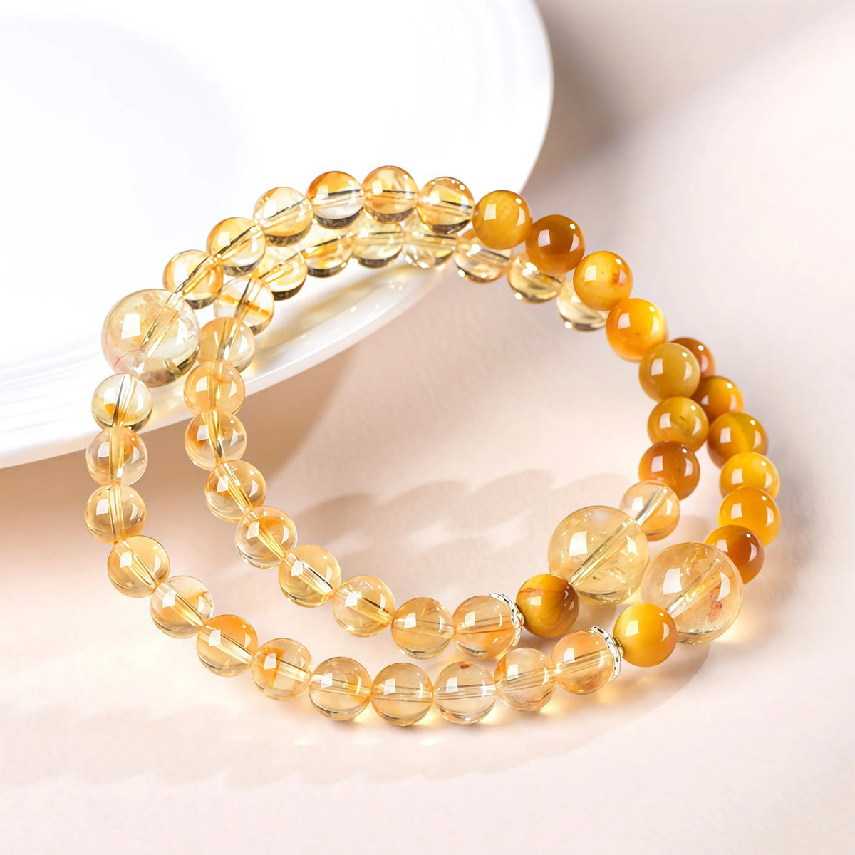 Genuine Yellow Citrine Healing Crystal Double Wrap Bracelet