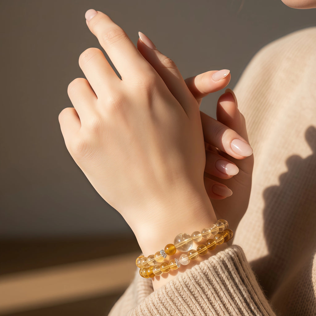 Genuine Citrine Crystal Layered Bracelet for Positive Energy