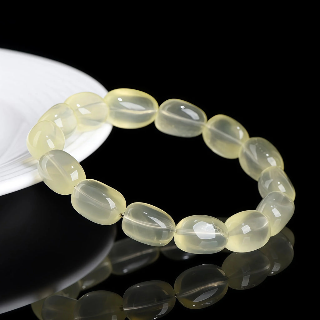 Citrine freeform bracelet shown from another angle, showing its organic stone shapes