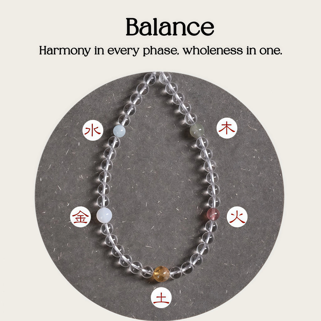 Natural Clear Quartz Five Elements Phone Strap for Mindfulness