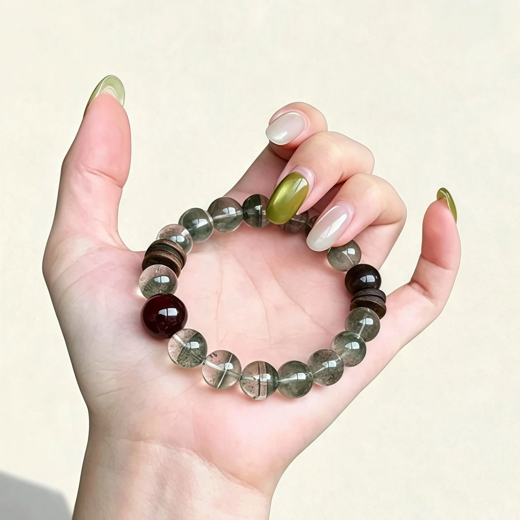 Genuine Green Phantom Healing Crystal Beaded Bracelet