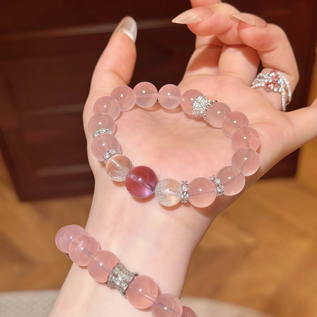 Genuine Pink Rose Quartz Healing Crystal Beaded Bracelet