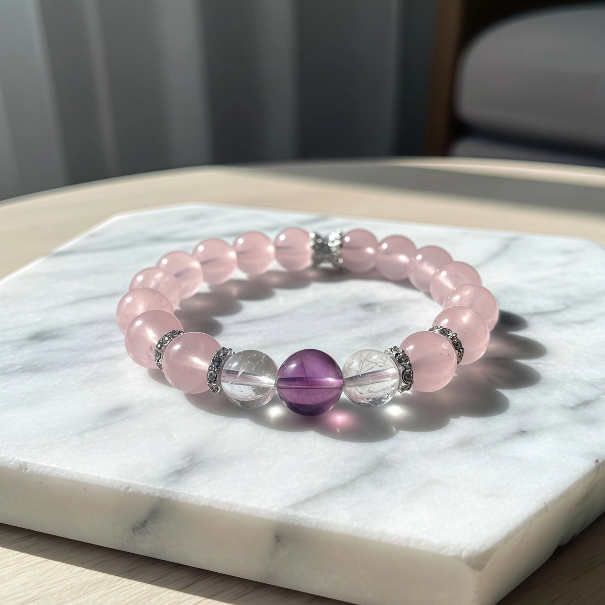 Genuine Madagascar Rose Quartz Calming Crystal Bracelet