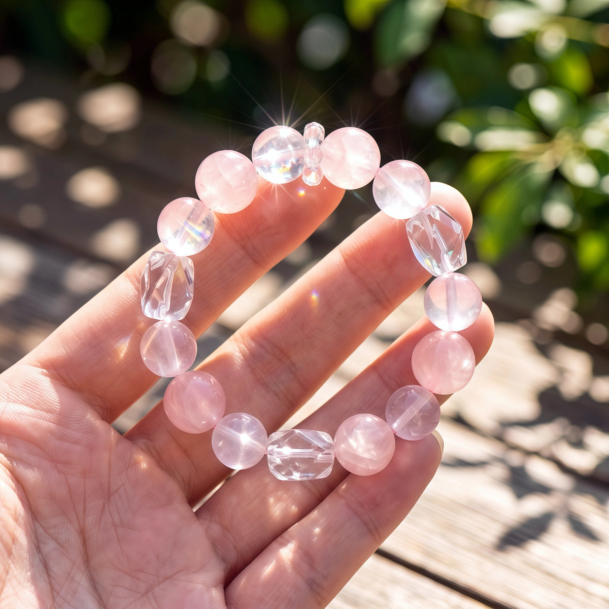 Authentic Pink Rose Quartz Crystal Bracelet - Romantic Gift for Her