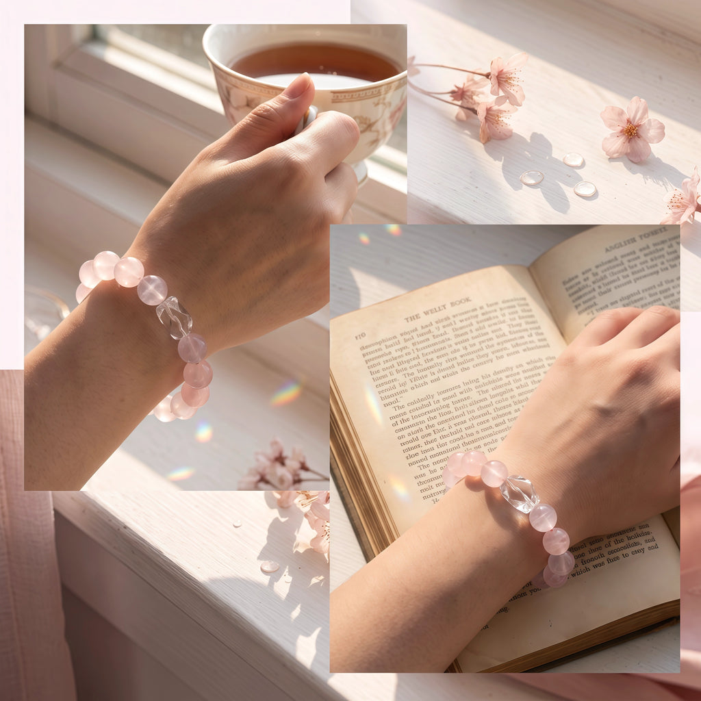 Natural Rose Quartz Beaded Bracelet - Emotional Balance Crystal Jewelry