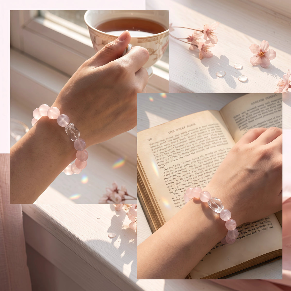Natural Rose Quartz Beaded Bracelet - Emotional Balance Crystal Jewelry