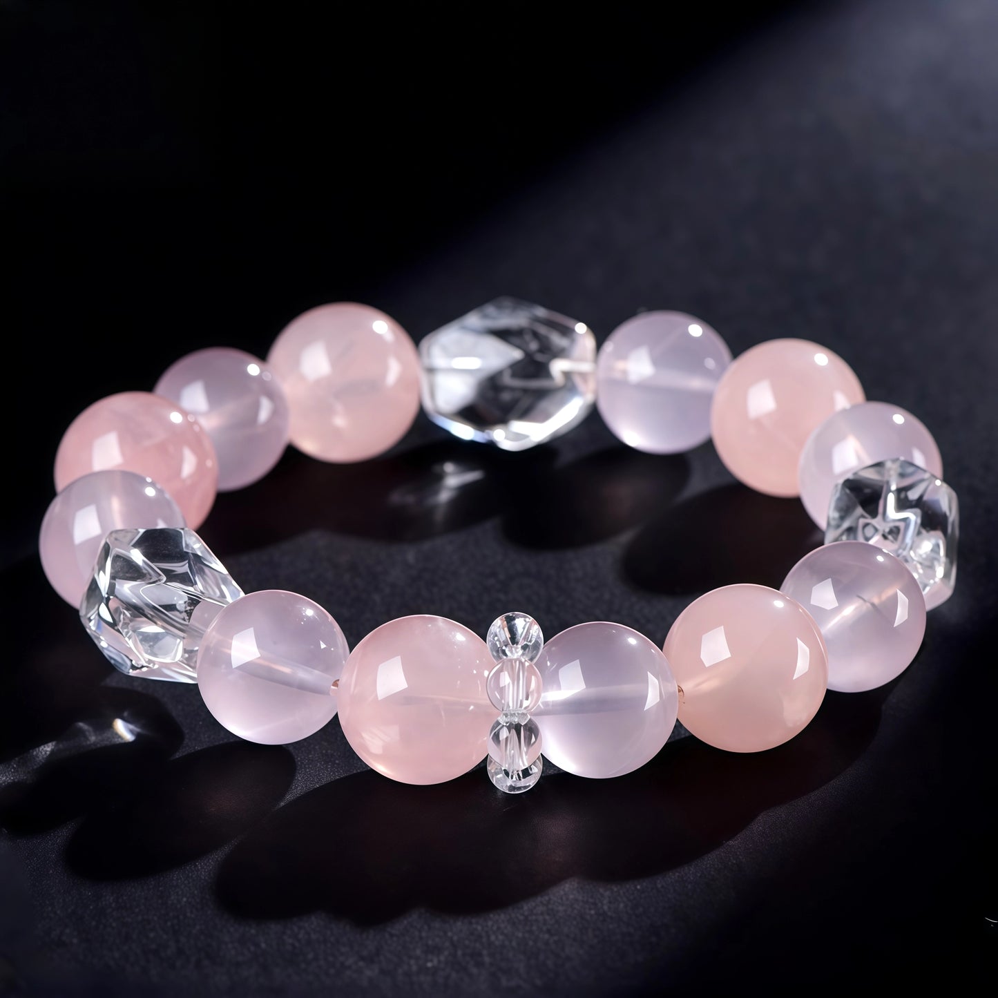 4A‑Grade Natural Rose Quartz & Clear Quartz Bracelet