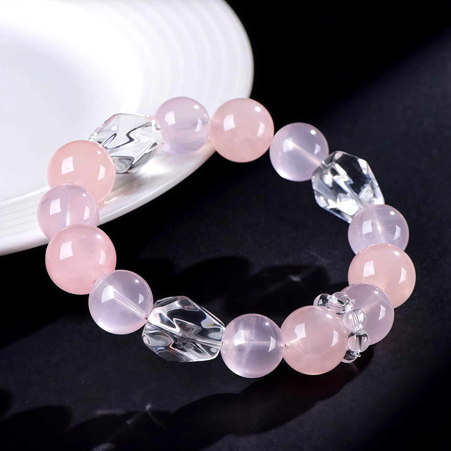4A‑Grade Natural Rose Quartz & Clear Quartz Bracelet