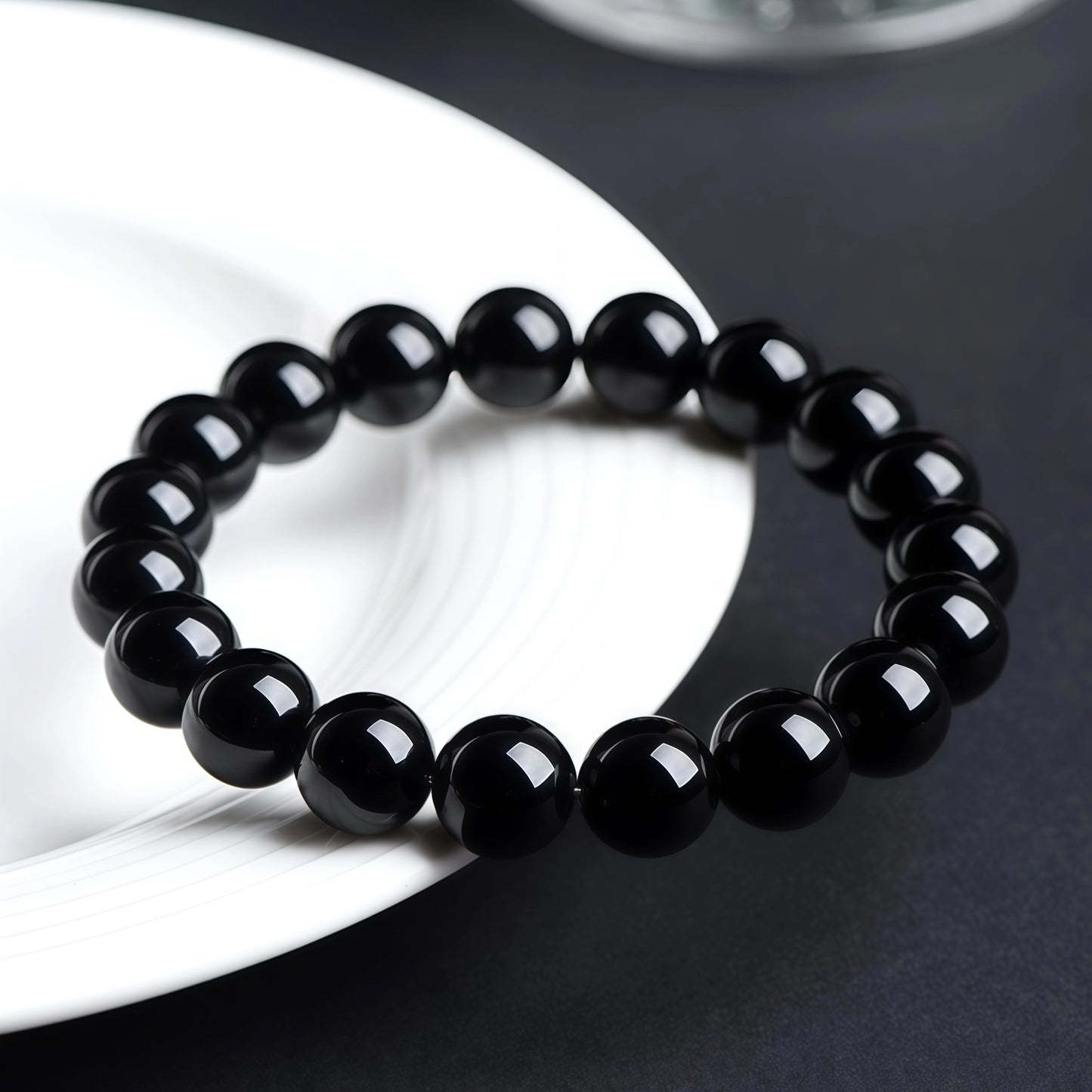 2A-Grade Natural Shining Jet-Black Obsidian Protection Bracelet