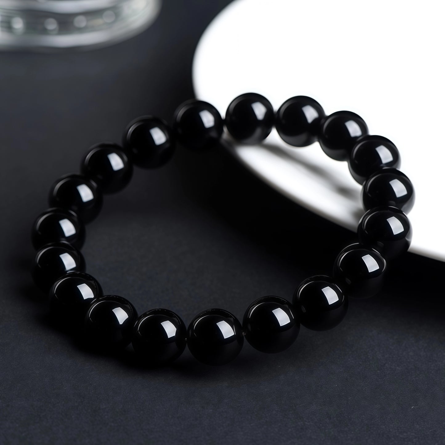 2A-Grade Natural Shining Jet-Black Obsidian Protection Bracelet