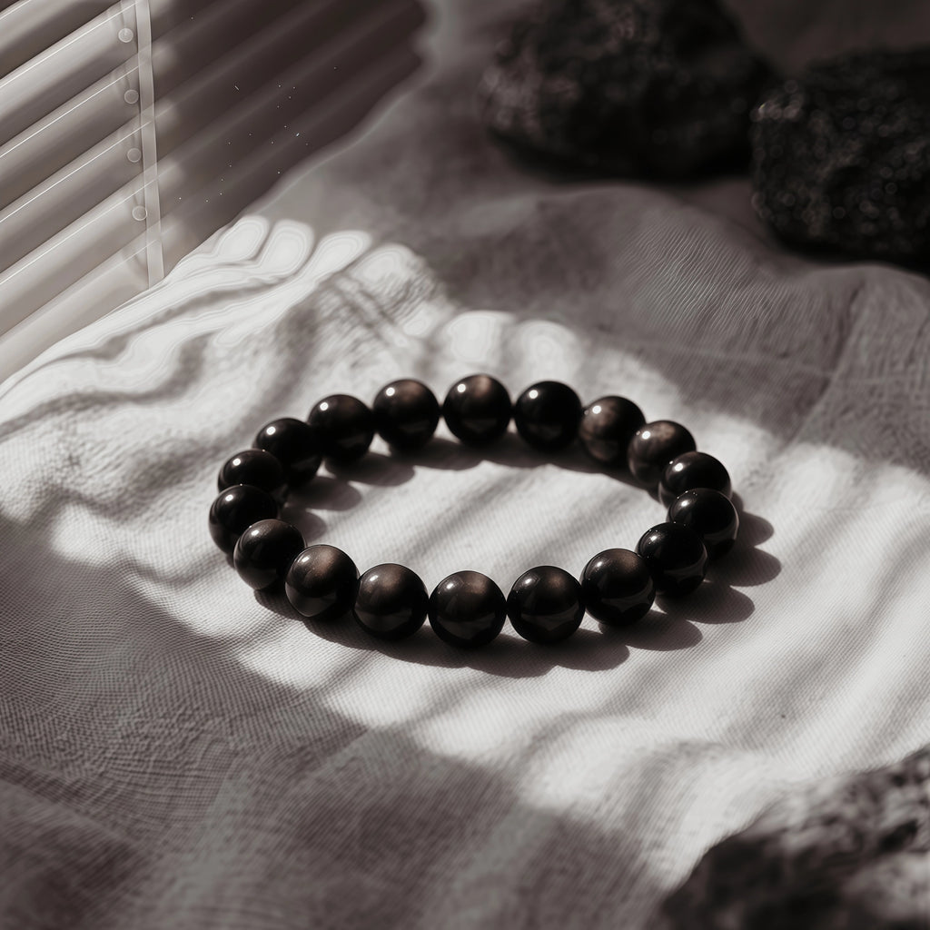 Genuine Volcanic Black Obsidian Stone Bracelet for Inner Strength