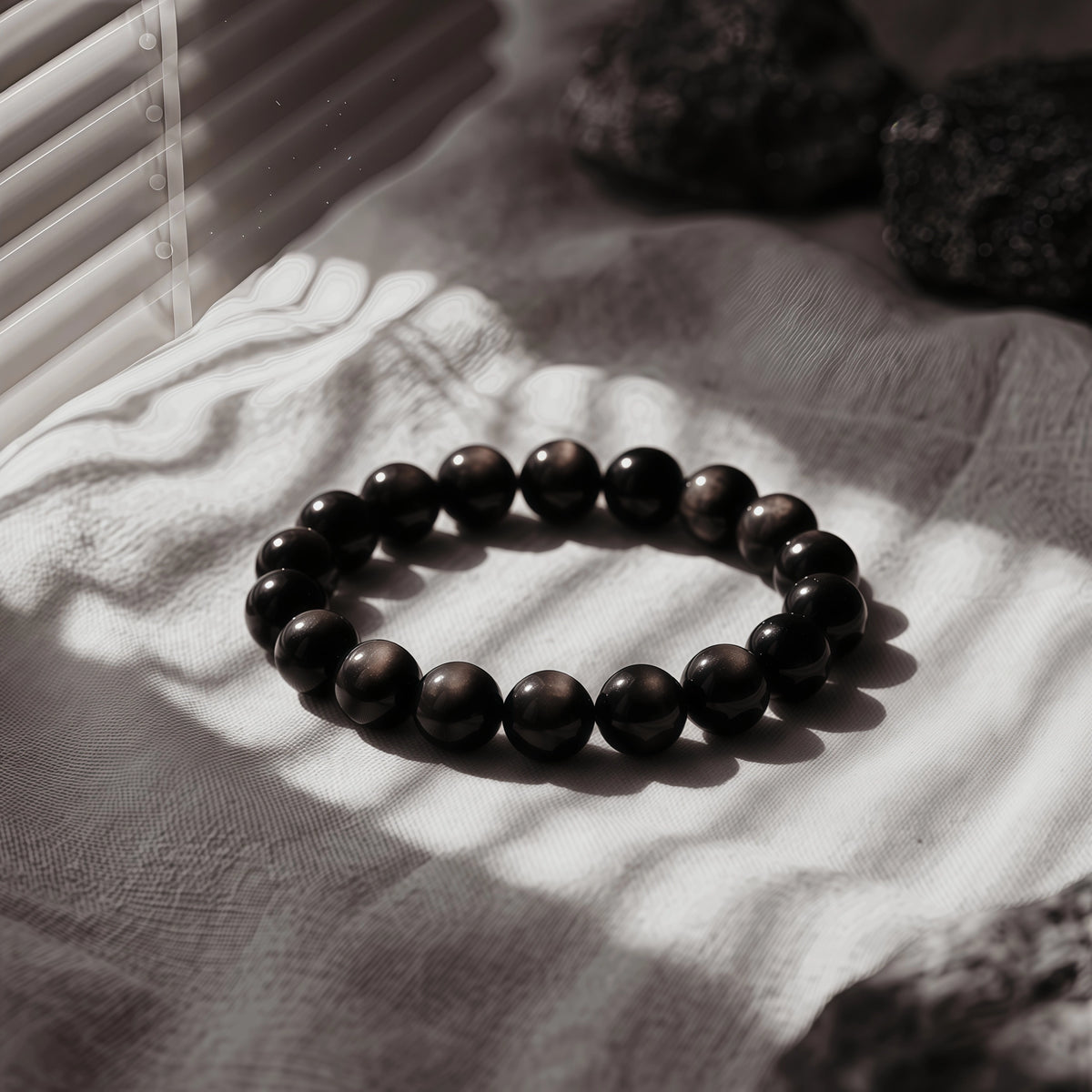Genuine Volcanic Black Obsidian Stone Bracelet for Inner Strength