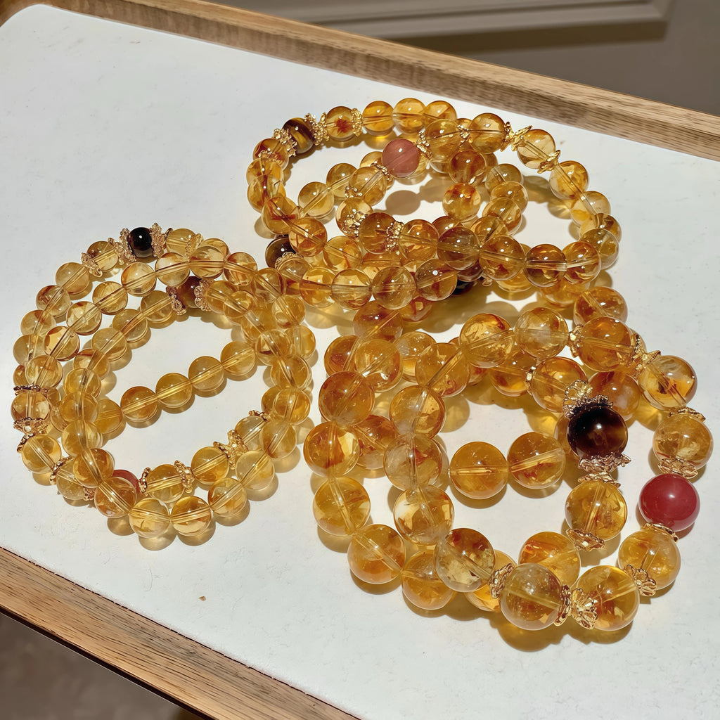Handcrafted Yellow Phantom Quartz stretch bracelet for mindfulness and inner peace