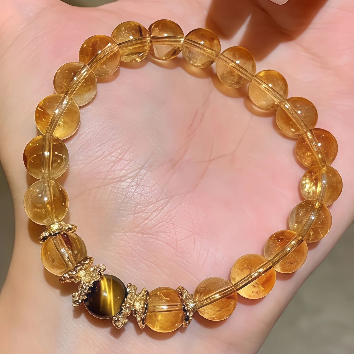 Yellow Phantom Quartz beaded bracelet for grounding energy and steady wealth