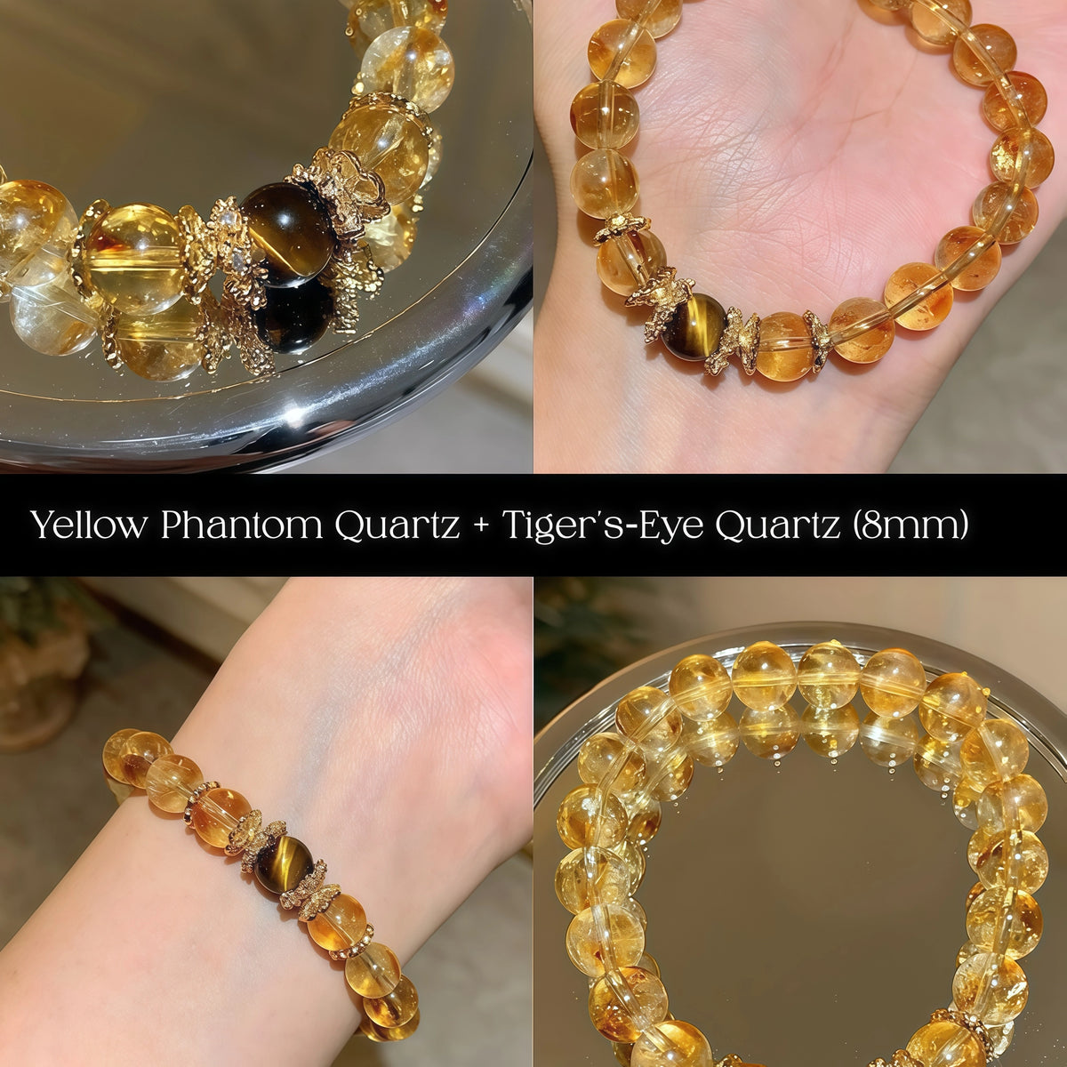 Hand-strung yellow phantom quartz jewelry for positive energy and intention setting