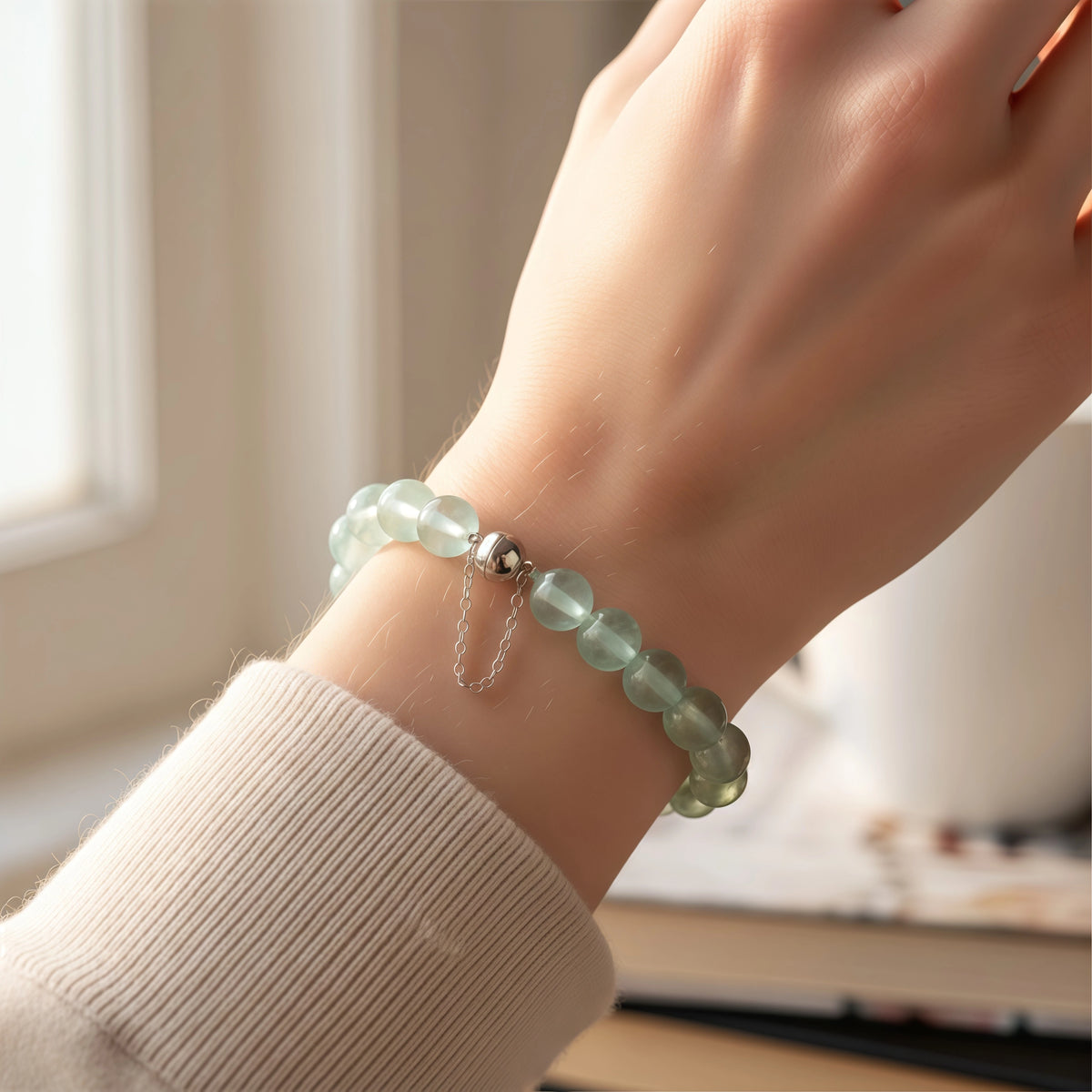 Pale Green Prehnite Gemstone Bracelet for Heart Chakra