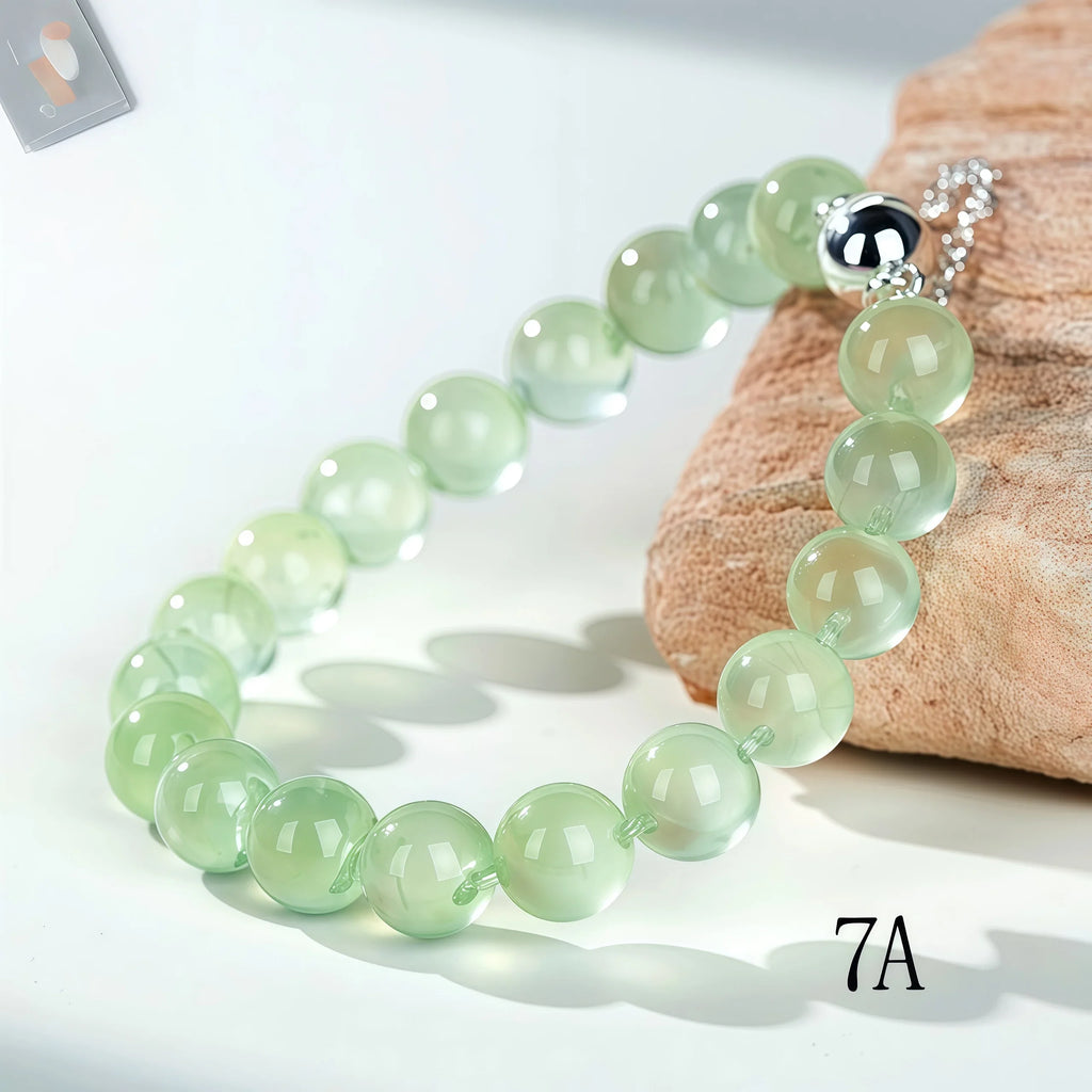 Genuine Pale Green Prehnite Stone Bracelet on Display